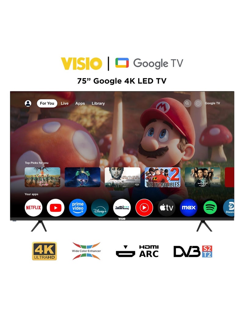 VISIO 75 Inch 4K UHD Smart TV, Google TV Interface, Voice Remote with Google Assistant, Free Wall Bracket - Black [75VSSU3Google - Image 1